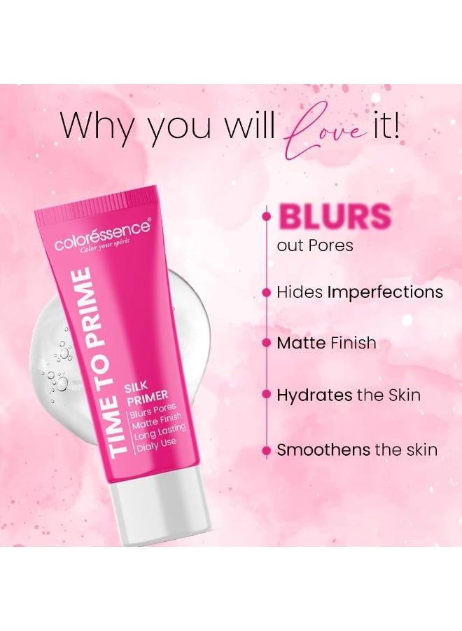 Coloressence Time to Prime Silk Primer for Face Makeup, 30ml | All Skin Types | Blurs Pores | Matte Finish | Long Lasting | Lightweight | Enriched with Vitamin E & Wheatgerm Oil Extracts - Image 3